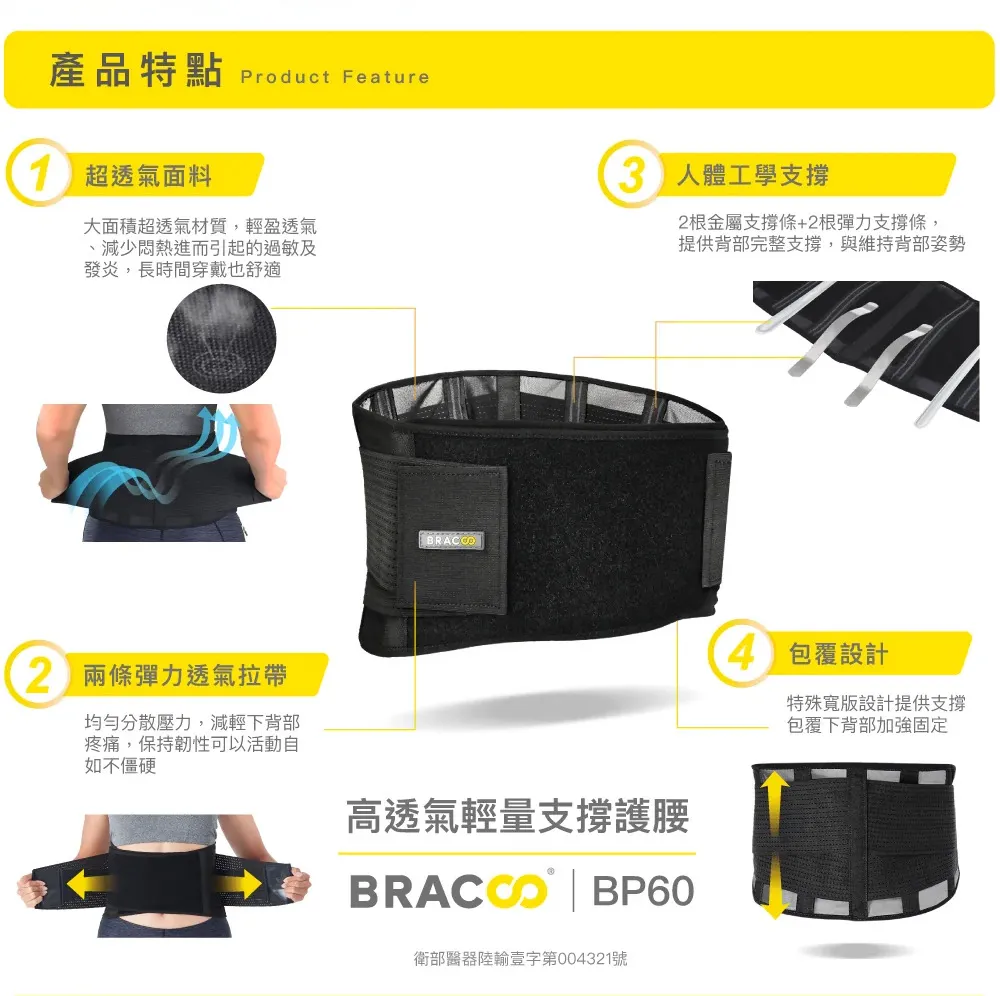 BRACOO奔酷 高透氣輕量支撐護腰 BP60 (S/M/L)