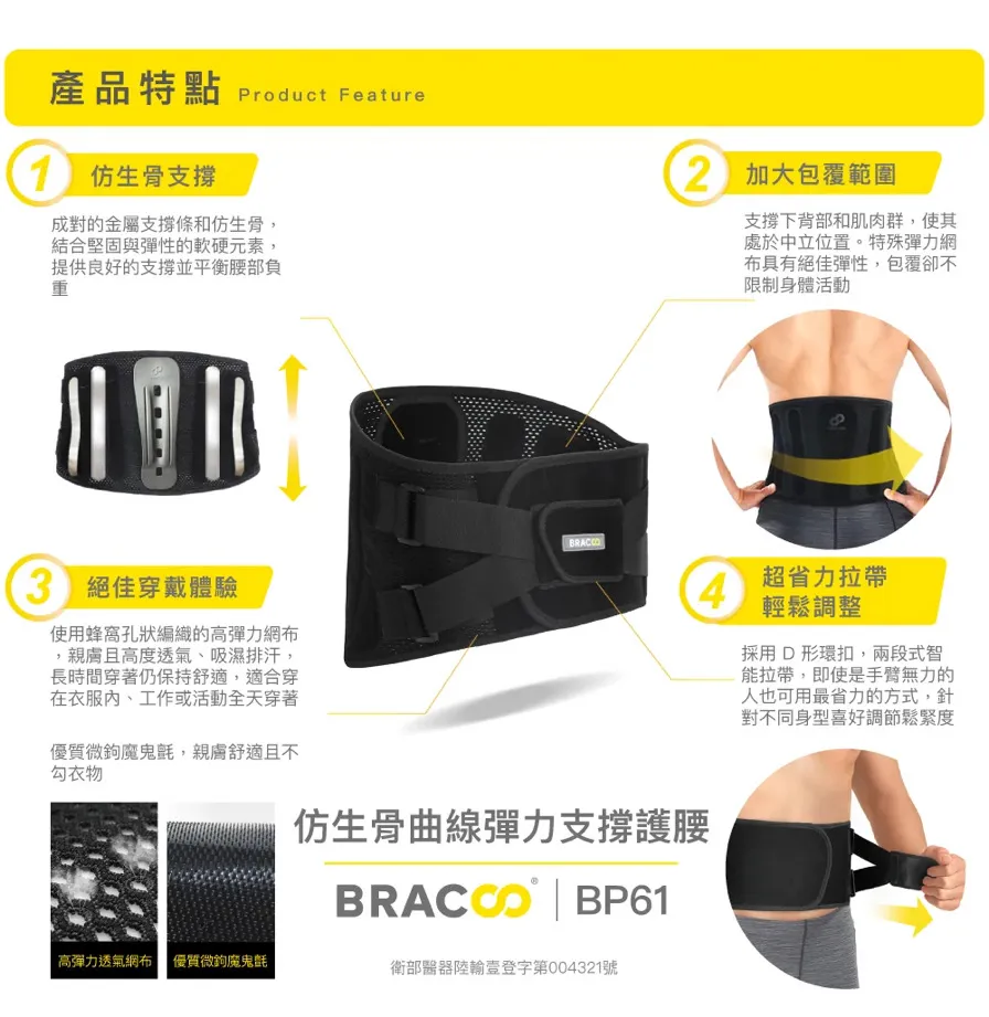 BRACOO奔酷 仿生骨曲線彈力支撐護腰 BP61